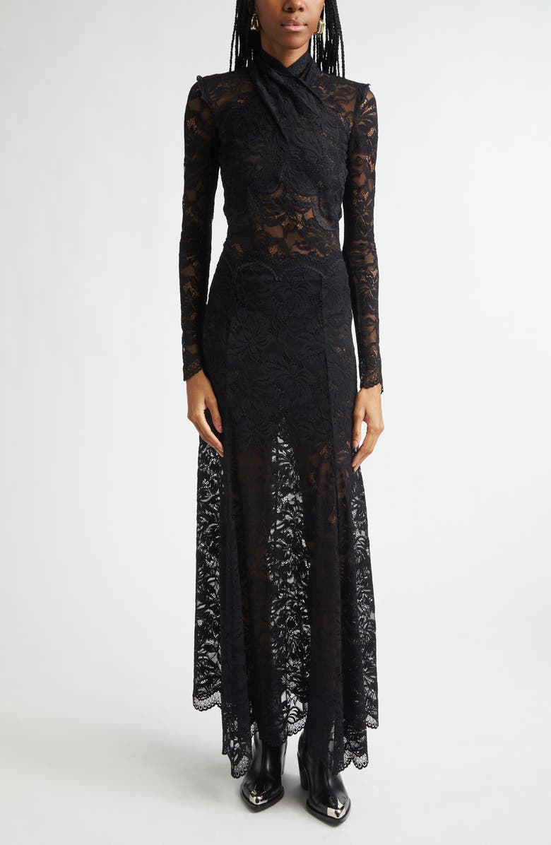 Rabanne Twist Front Scalloped Lace Top, Alternate, color, Black