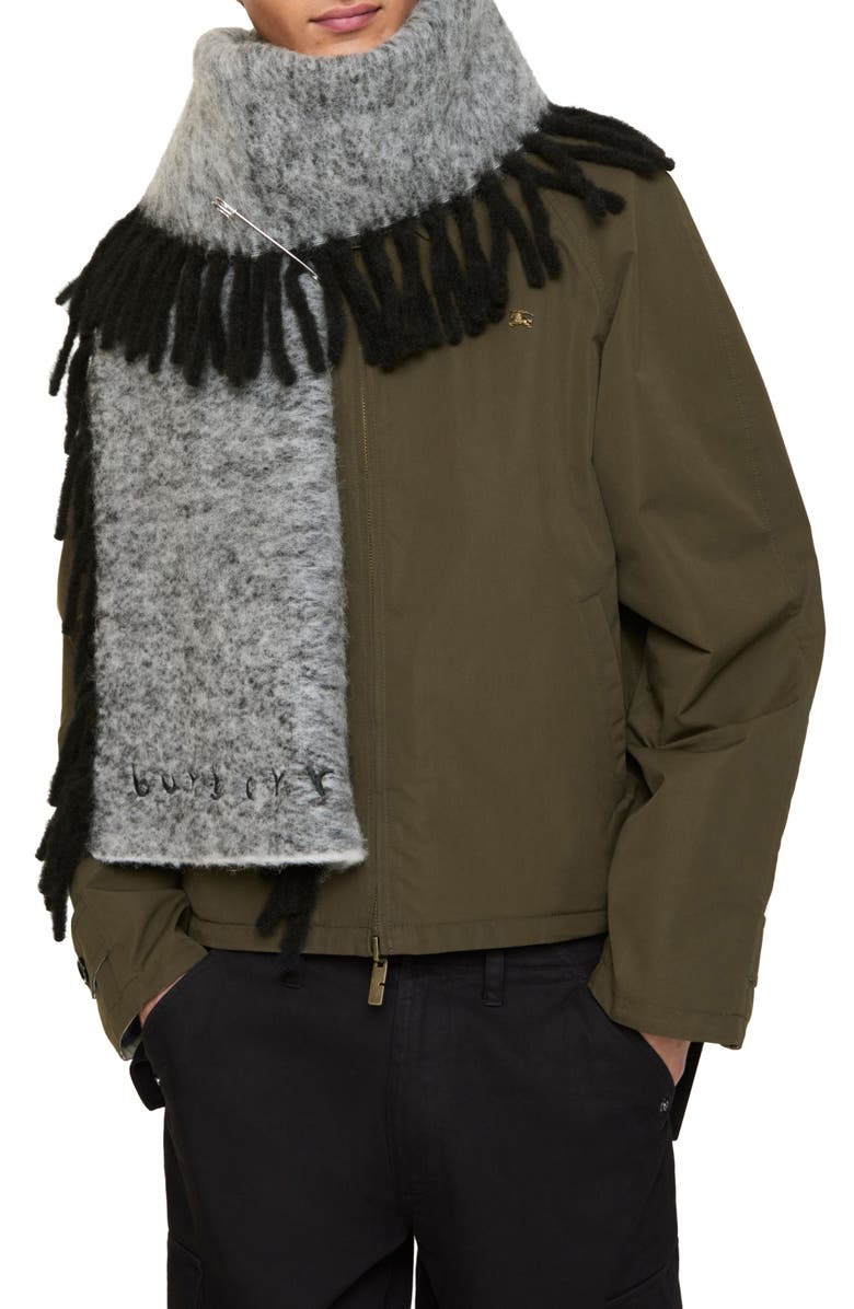 Burberry Happy Alpaca Blend Fringe Scarf, Alternate, color, Black/ Calico