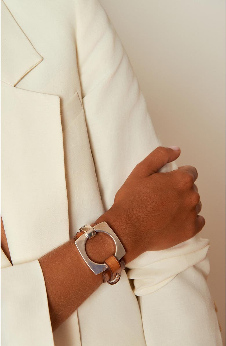 CXC Aldaba Leather Bracelet, Alternate, color, Silver