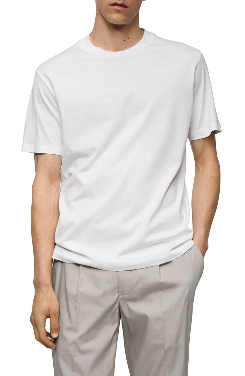 MANGO Slim Fit Cotton T-Shirt, Main, color, White