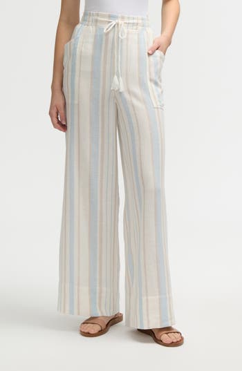 Nvlt Wide Leg Pants In Blue Natural Stripe