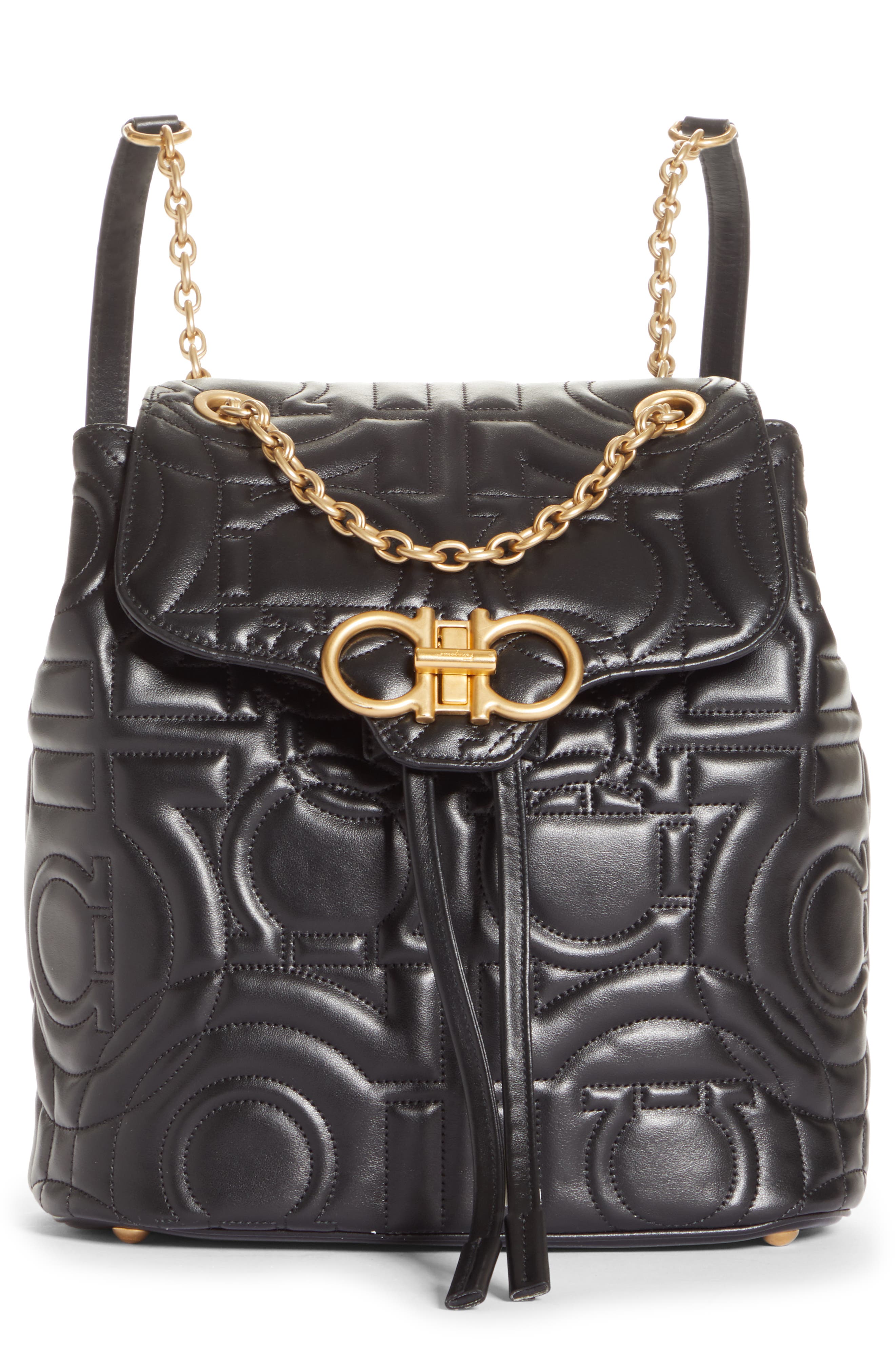 FERRAGAMO Salvatore Ferragamo Quilted Gancio Leather Backpack, Main, color, 
