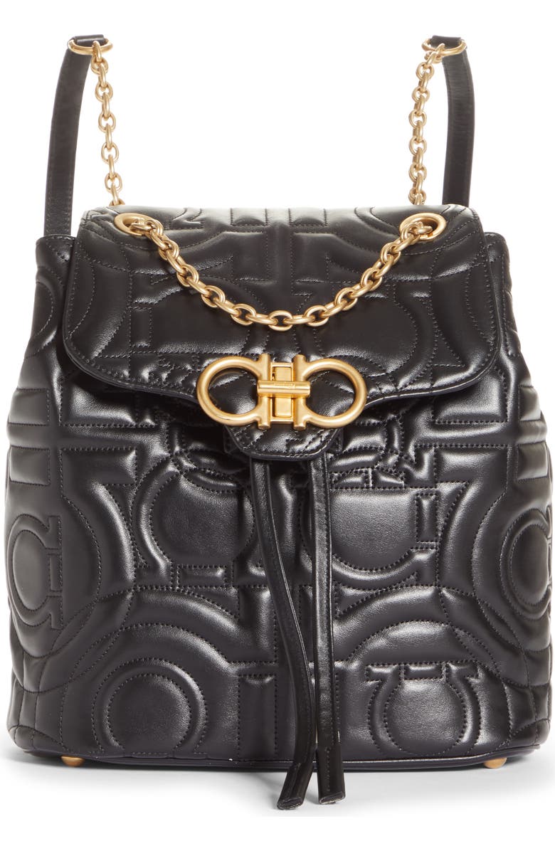 FERRAGAMO Salvatore Ferragamo Quilted Gancio Leather Backpack, Main, color,