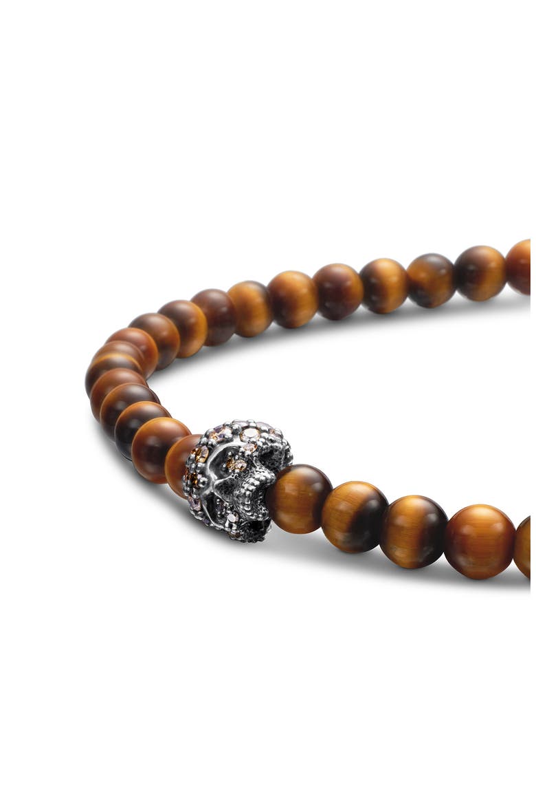 Memento Mori Skull Bracelet in Sterling Silver with Tiger's Eye and Cognac Diamonds, Alternate, color, STERLING SILVER