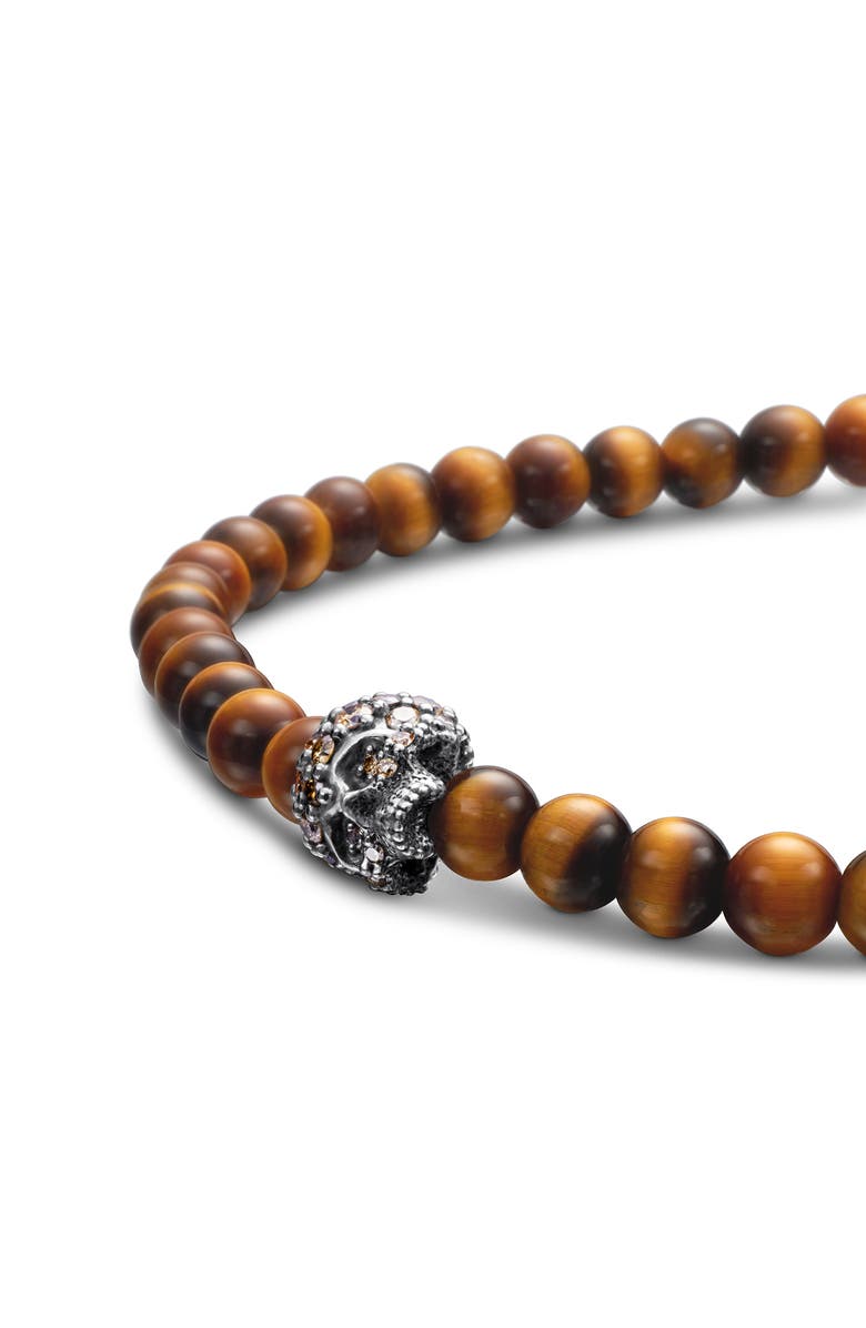 David Yurman Memento Mori Skull Bracelet in Sterling Silver with Tiger's Eye and Cognac Diamonds, Alternate, color, Sterling Silver