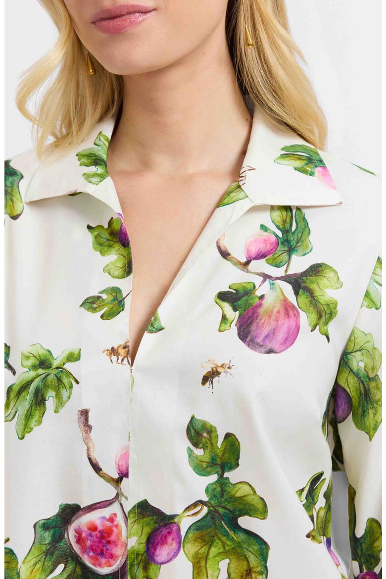 Agnes Figs Print Stretch Cotton Popover Top, Alternate, color, IVORY/ MULTI