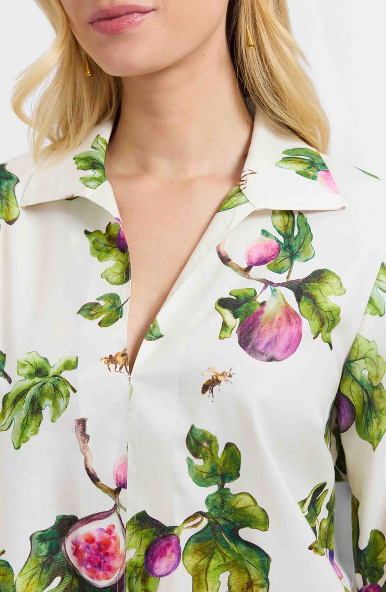 Foxcroft Agnes Figs Print Stretch Cotton Popover Top, Alternate, color, Ivory/ Multi