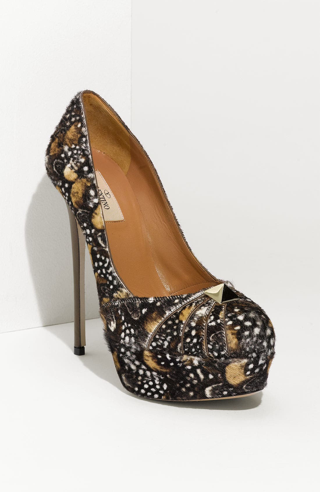Valentino Garavani 'Rockstud' Feather Print Calf Hair Pump, Main, color, 
