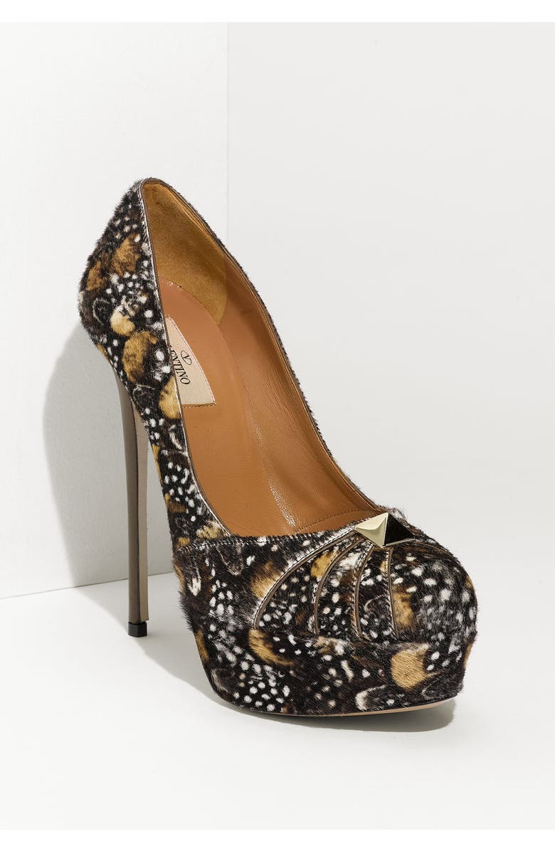 Valentino Garavani 'Rockstud' Feather Print Calf Hair Pump, Main, color,