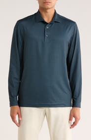 Greg Norman Knotweed Print Long Sleeve Performance Golf Polo