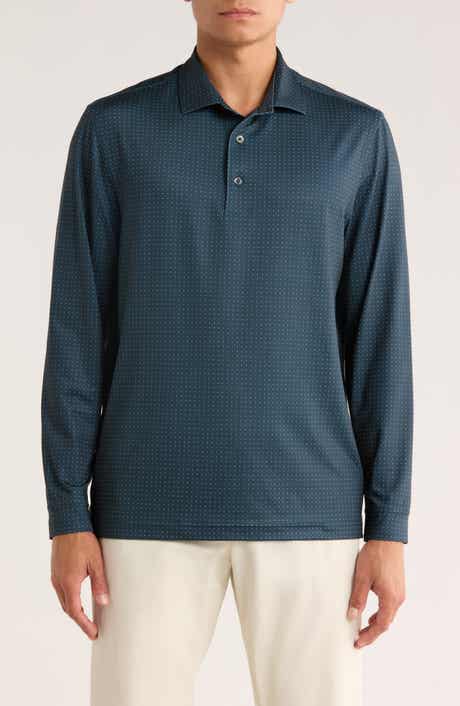Greg Norman Knotweed Print Long Sleeve Performance Golf Polo