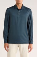 Greg Norman Knotweed Print Long Sleeve Performance Golf Polo