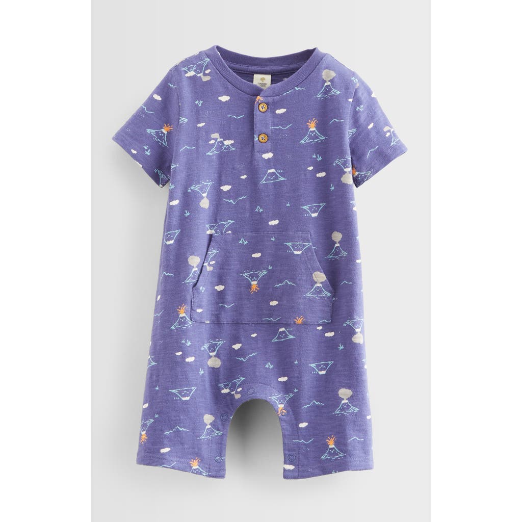 Tucker + Tate Henley Pocket Romper In Navy Skipper Volcanoes
