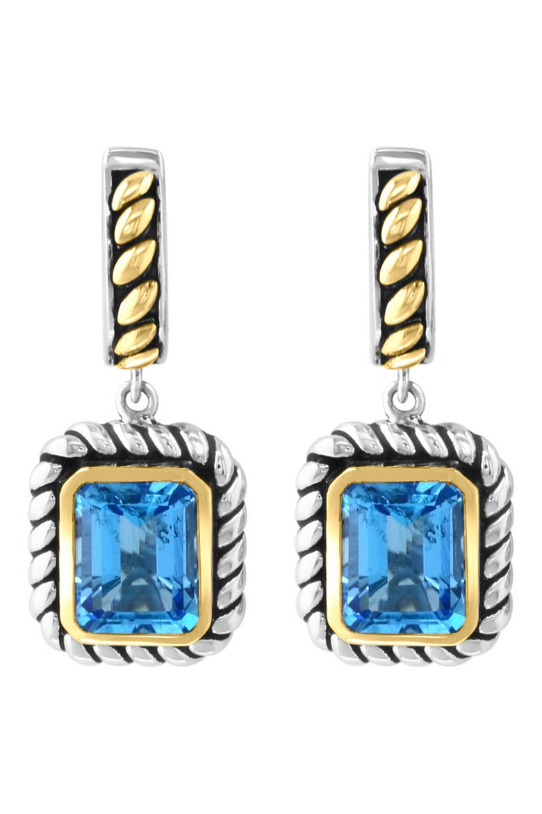 Sterling Silver & 18K Gold Blue Topaz Drop Earrings, Alternate, color, BLUE