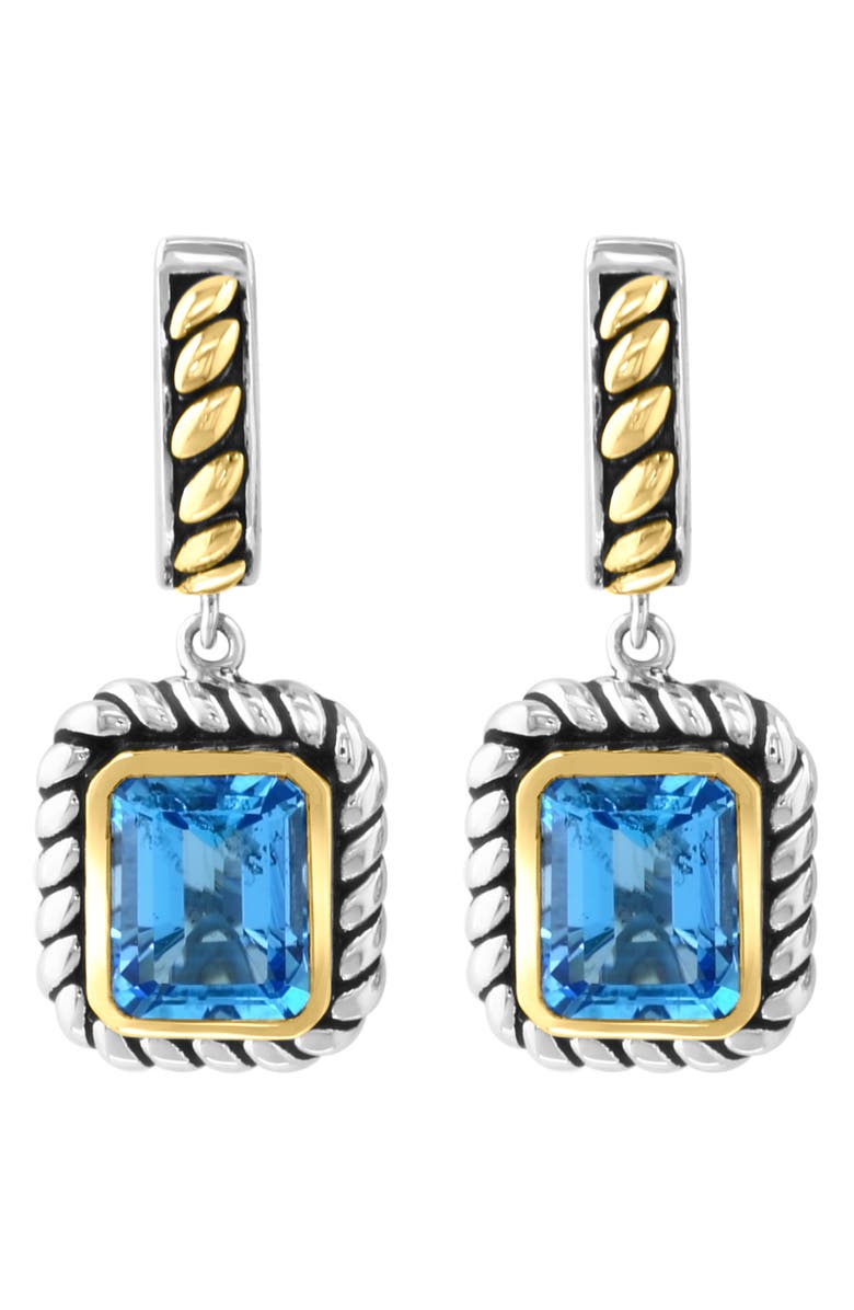 EFFY Sterling Silver & 18K Gold Blue Topaz Drop Earrings, Alternate, color, Blue