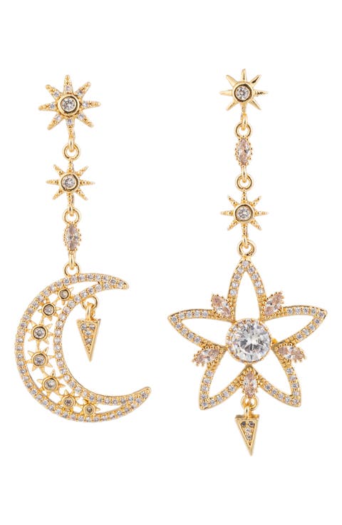 Elara Crescent Moon & Star Mismatched Drop Earrings