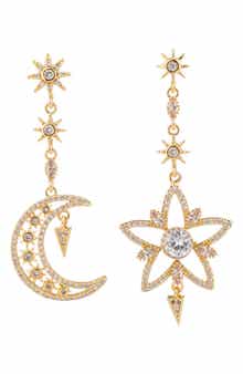 EYE CANDY LOS ANGELES Elara Crescent Moon & Star Mismatched Drop Earrings