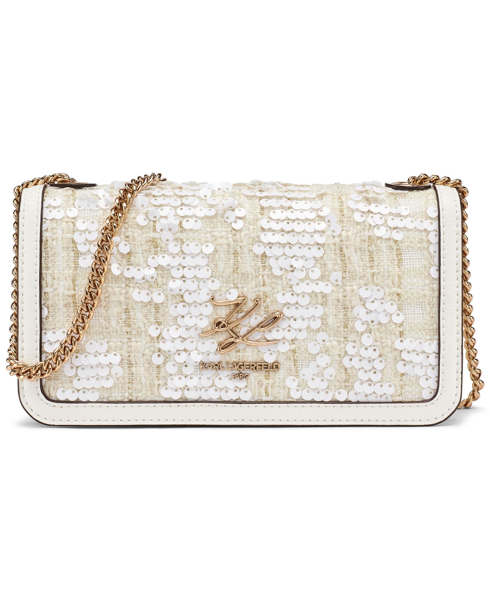 Kosette Boucle+Sequins Crossbody, Main, color, Winter White