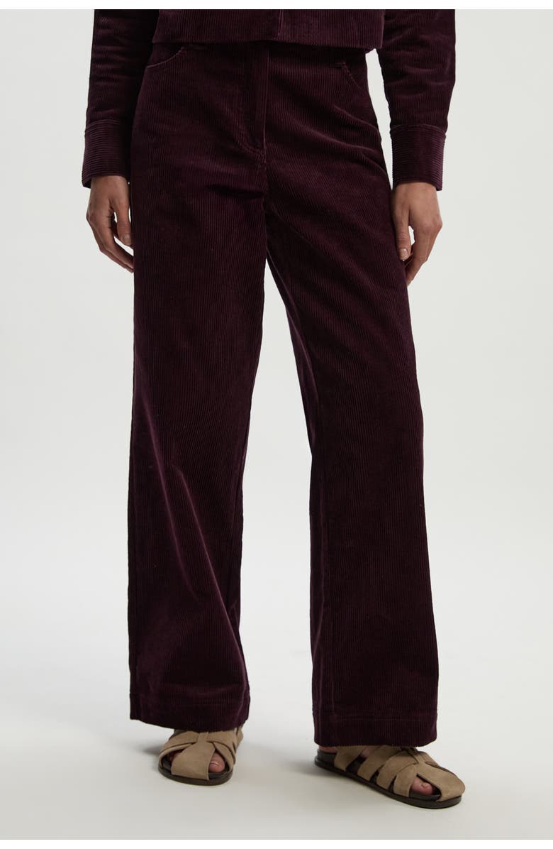 Karen Millen Cord Straight Leg Pants, Main, color, Berry