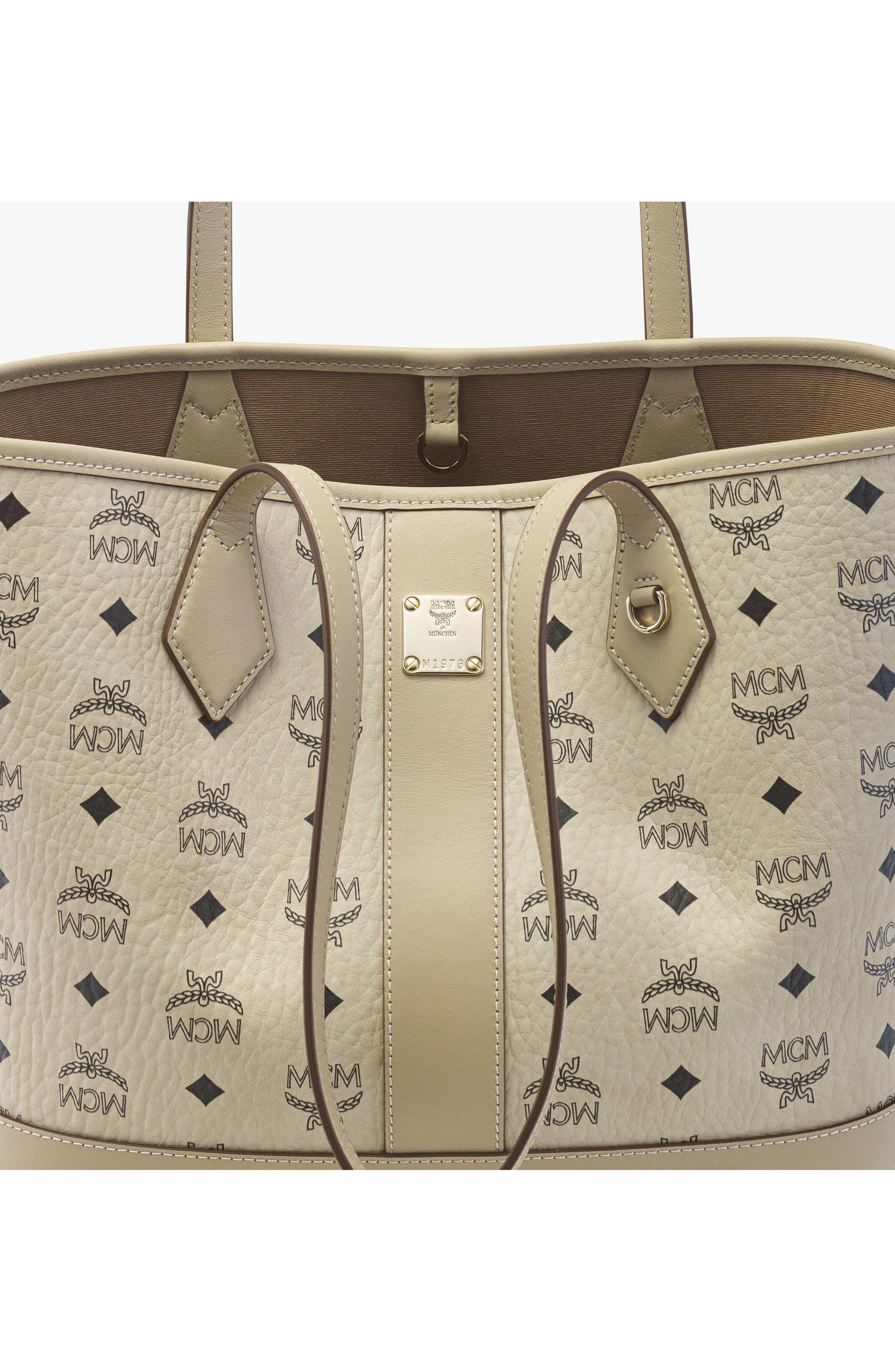 MCM Small New Liz Shopper in Visetos, Alternate, color, Beige
