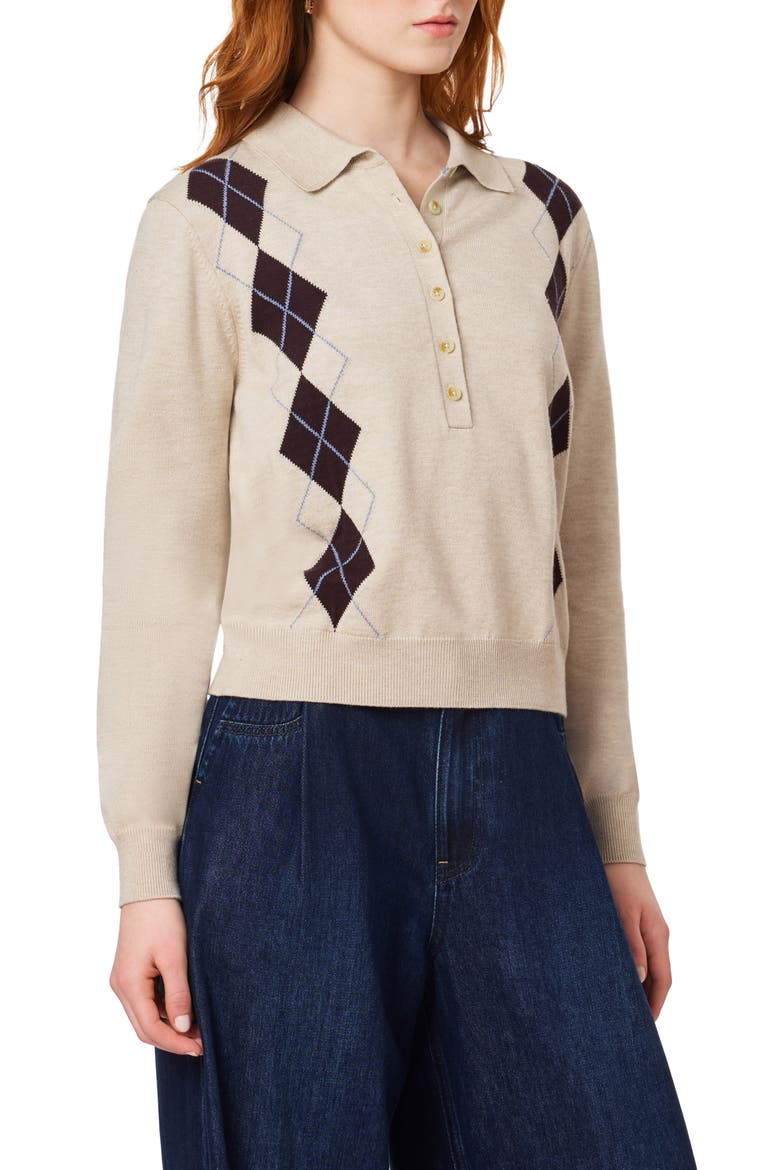 Argyle Polo Sweater, Alternate, color, OATMEAL HEATHER SEAL BROWN
