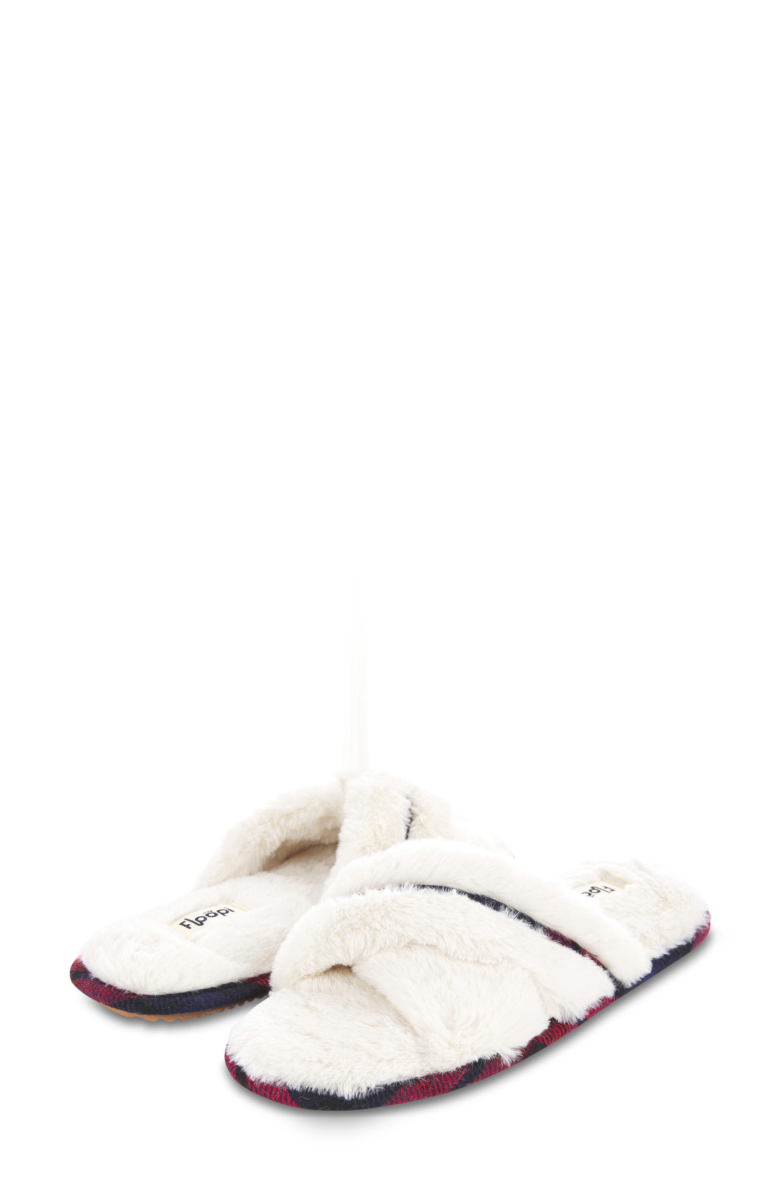 FLOOPI Morgan Faux Fur Crossband Slipper, Alternate, color, Beige