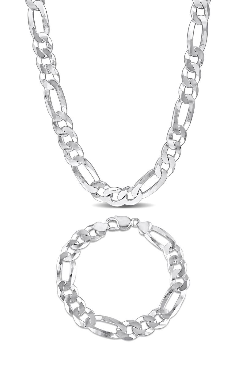 DELMAR Men's Figaro Chain Necklace & Bracelet Set, Main, color, White
