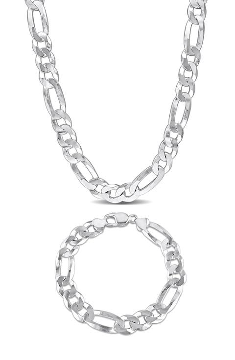 Men's Figaro Chain Necklace & Bracelet Set