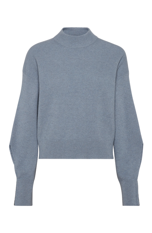 Brunello Cucinelli Cashmere Sweater With Monili In Light Denim