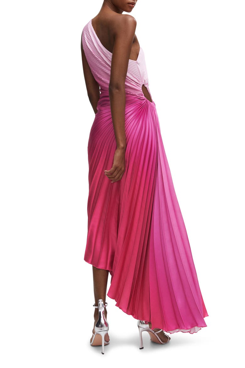 Ombré One-Shoulder Side Cutout Pleated Dress, Alternate, color, FUCHSIA