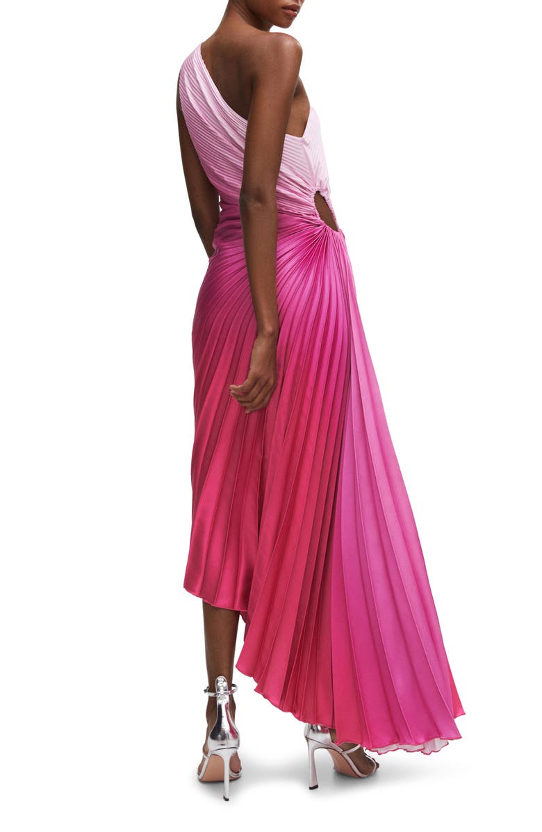 MANGO Ombré One-Shoulder Side Cutout Pleated Dress, Alternate, color,