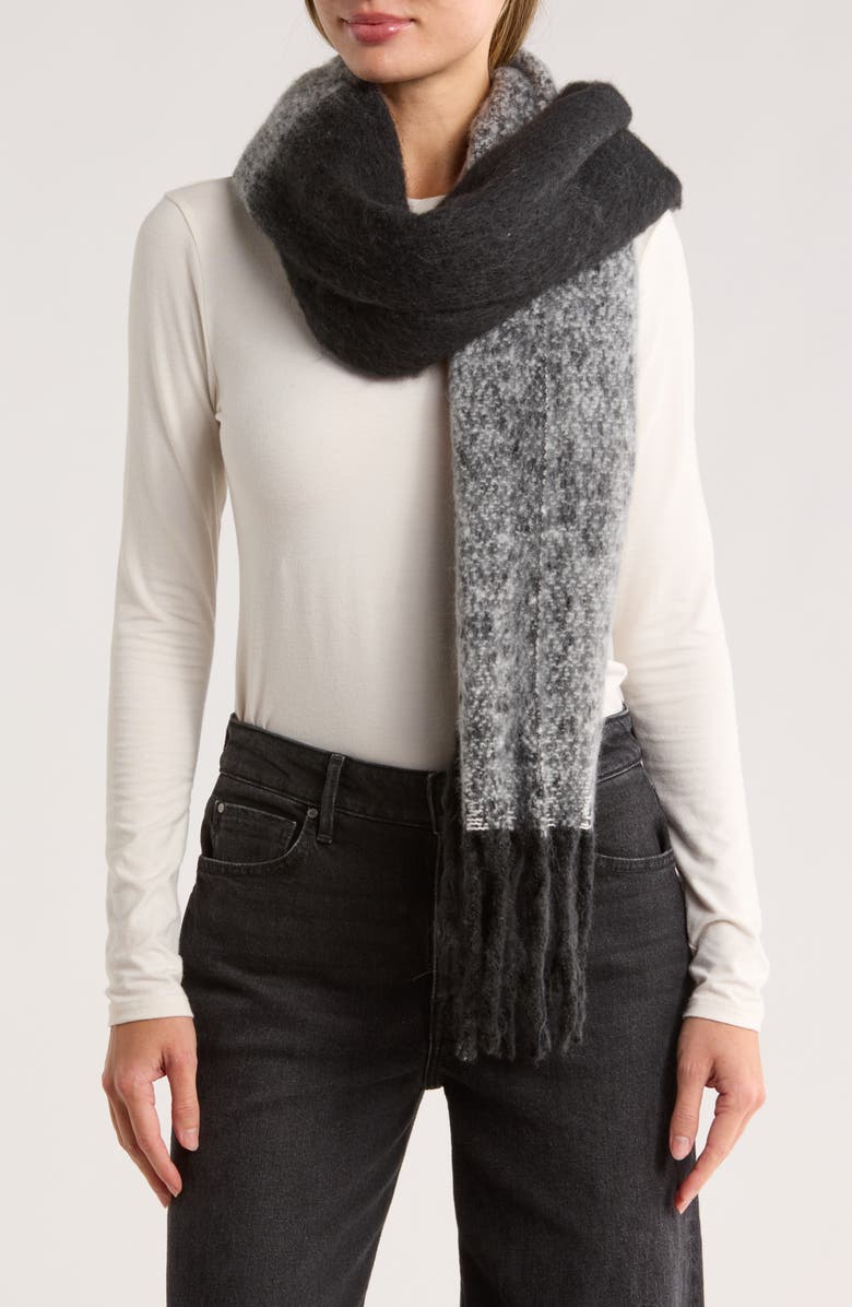 Steve Madden Two-Tone Fringe Scarf, Main, color, Black Multi