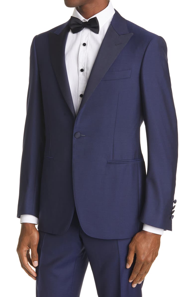 Canali Sienna Contemporary Peaked Lapel Wool Suit, Alternate, color, 