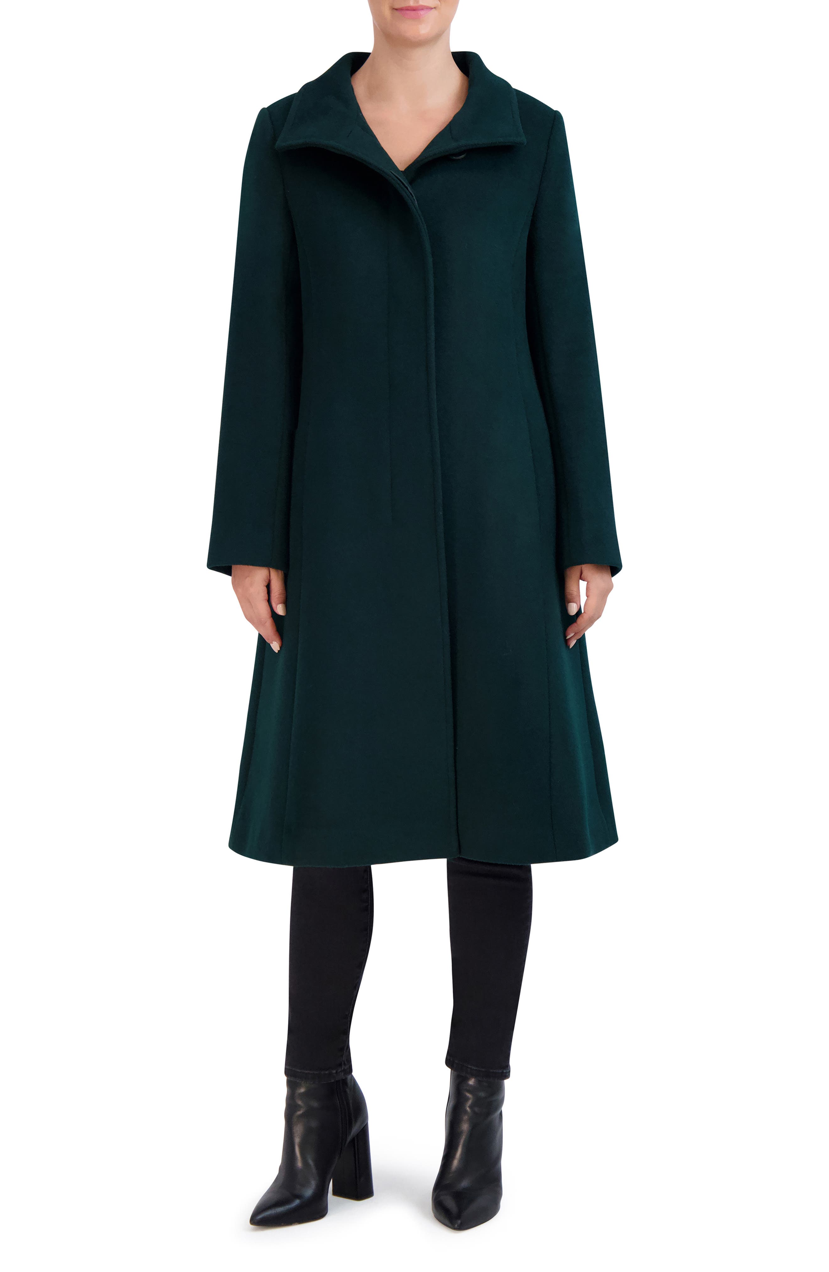 Cole Haan Signature Longline Wool Blend Coat In Green