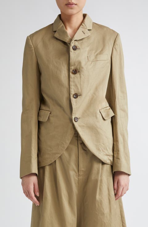 Garment Washed Cotton Twill Cutaway Blazer