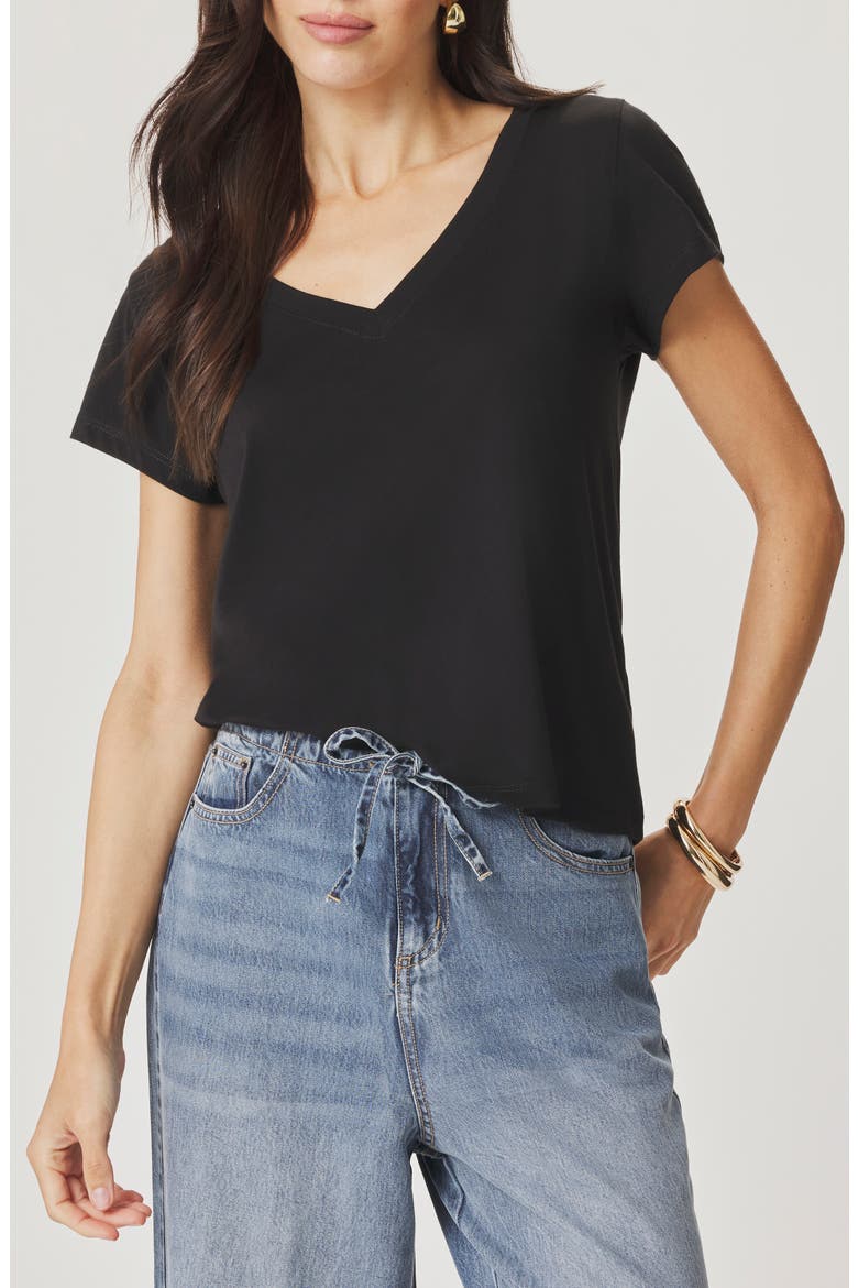 Lila Regen V-Neck Cotton T-Shirt, Main, color, BLACK