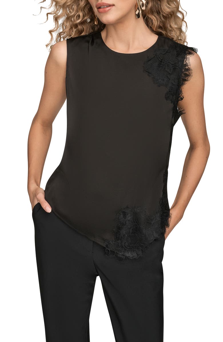 Donna Karan New York Lace Detail Tank, Main, color, Black