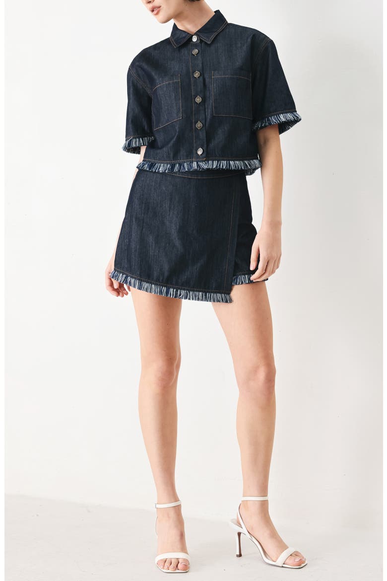 Fringe Hem Wrap Skort, Alternate, color, DARK DENIM