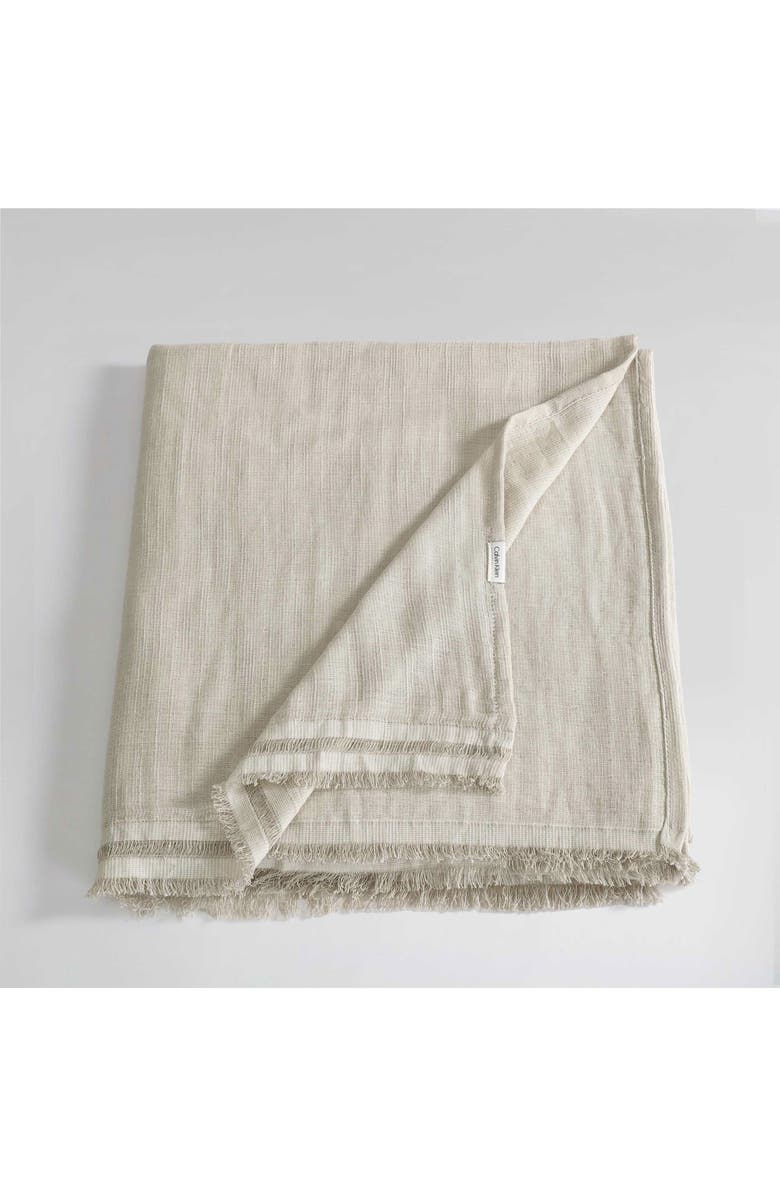 Calvin Klein Fine Weave Linen & Cotton Blend Throw Blanket, Alternate, color, Light Beige