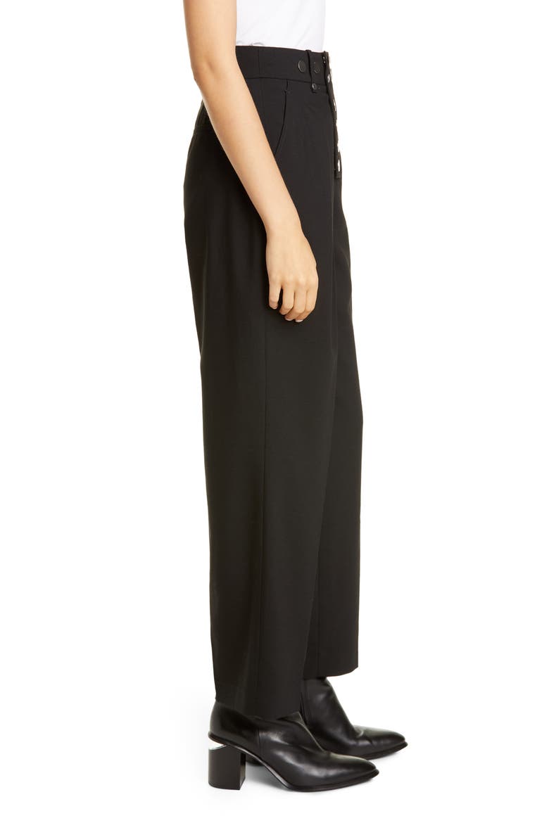Button Detail Pleated Wide Leg Trousers, Alternate, color, BLACK