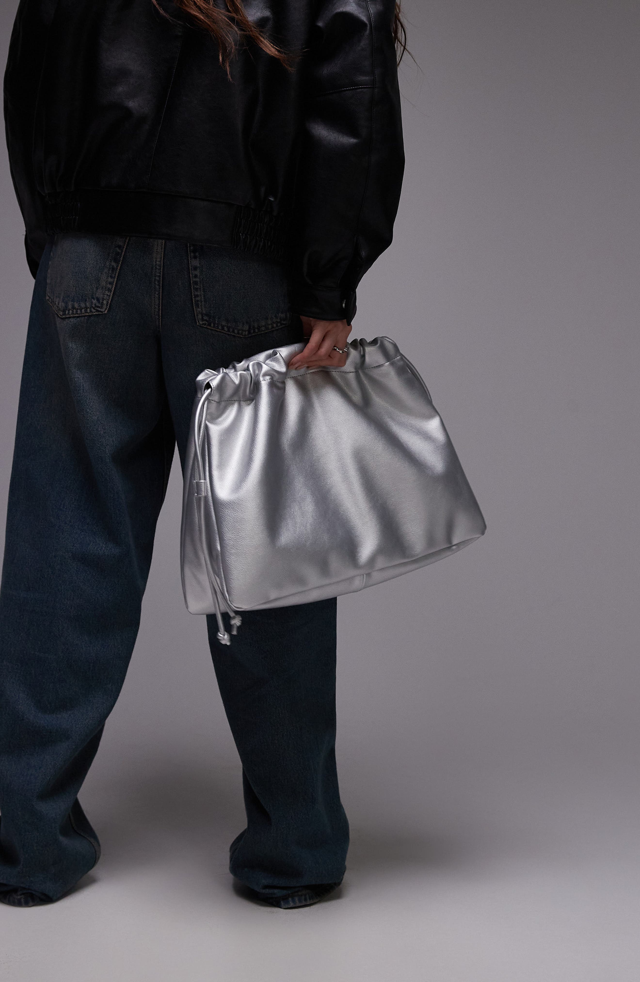 Topshop Gabi Oversized Faux Leather Clutch Bag, Main, color, 