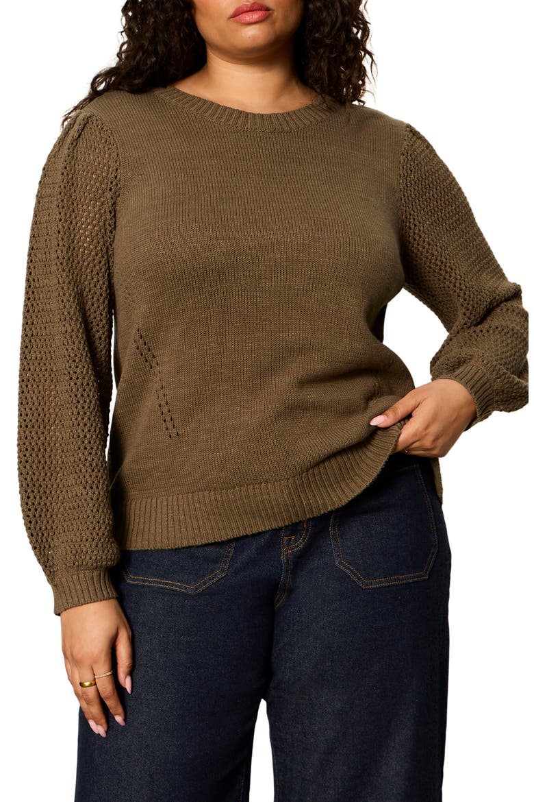Rosie Mixed Stitch Sweater, Alternate, color, KALAMATA GREEN