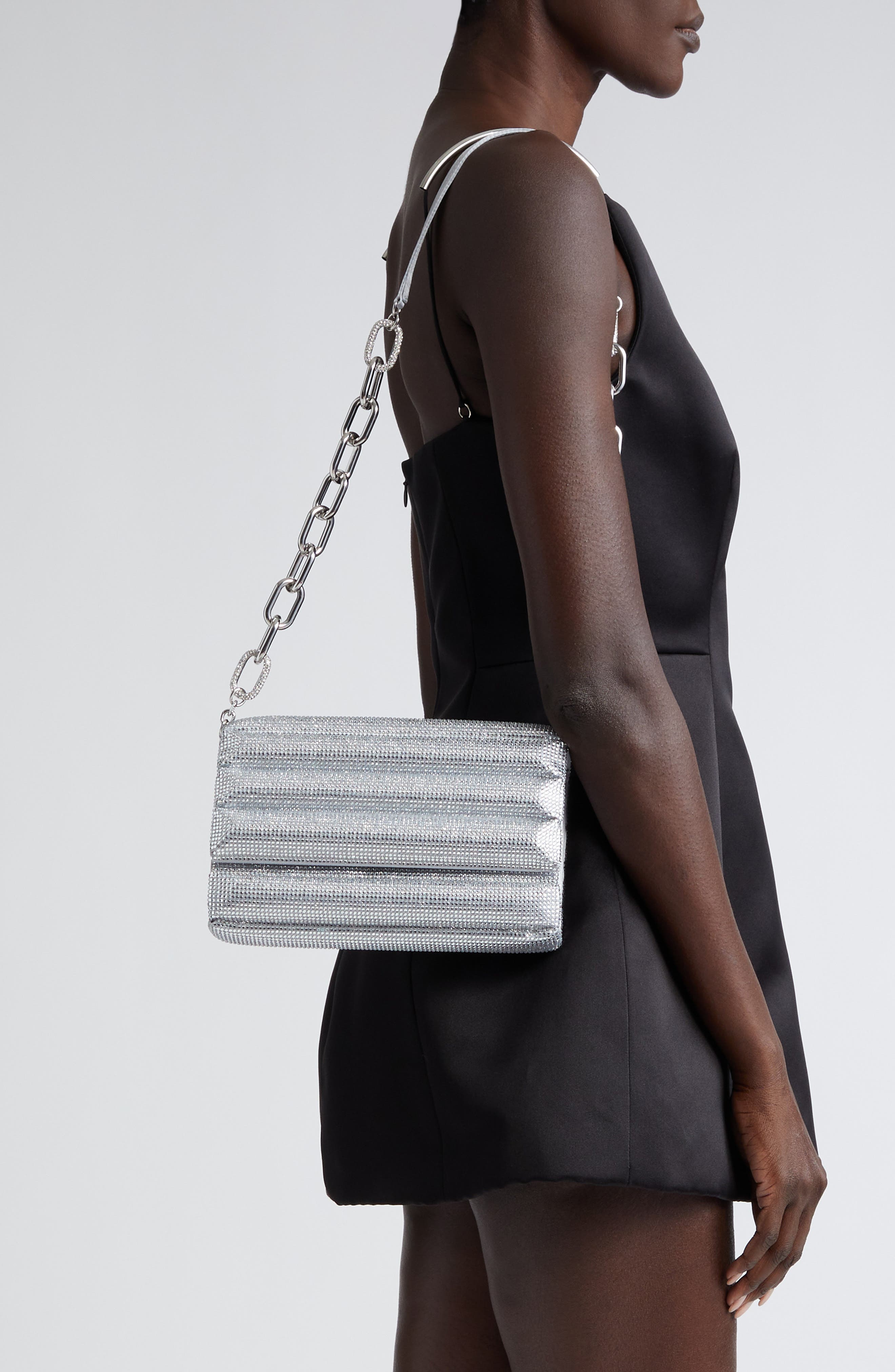 Fizzoni Crystal Pillow Clutch, Alternate, color, SILVER RHINE