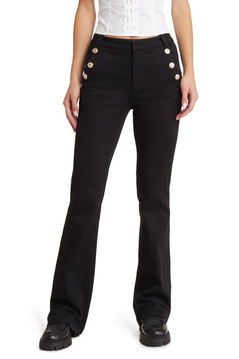 High Waist Slim Bootcut Sailor Jeans, Main, color, BLACK