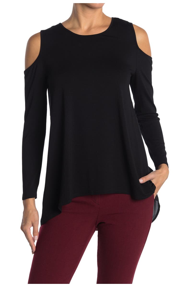 Vince Camuto Cold Shoulder Mixed Media Top, Main, color, 