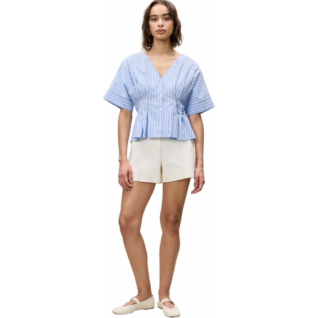 Rebecca Taylor Priya Poplin Top In Blue Stripe Combo