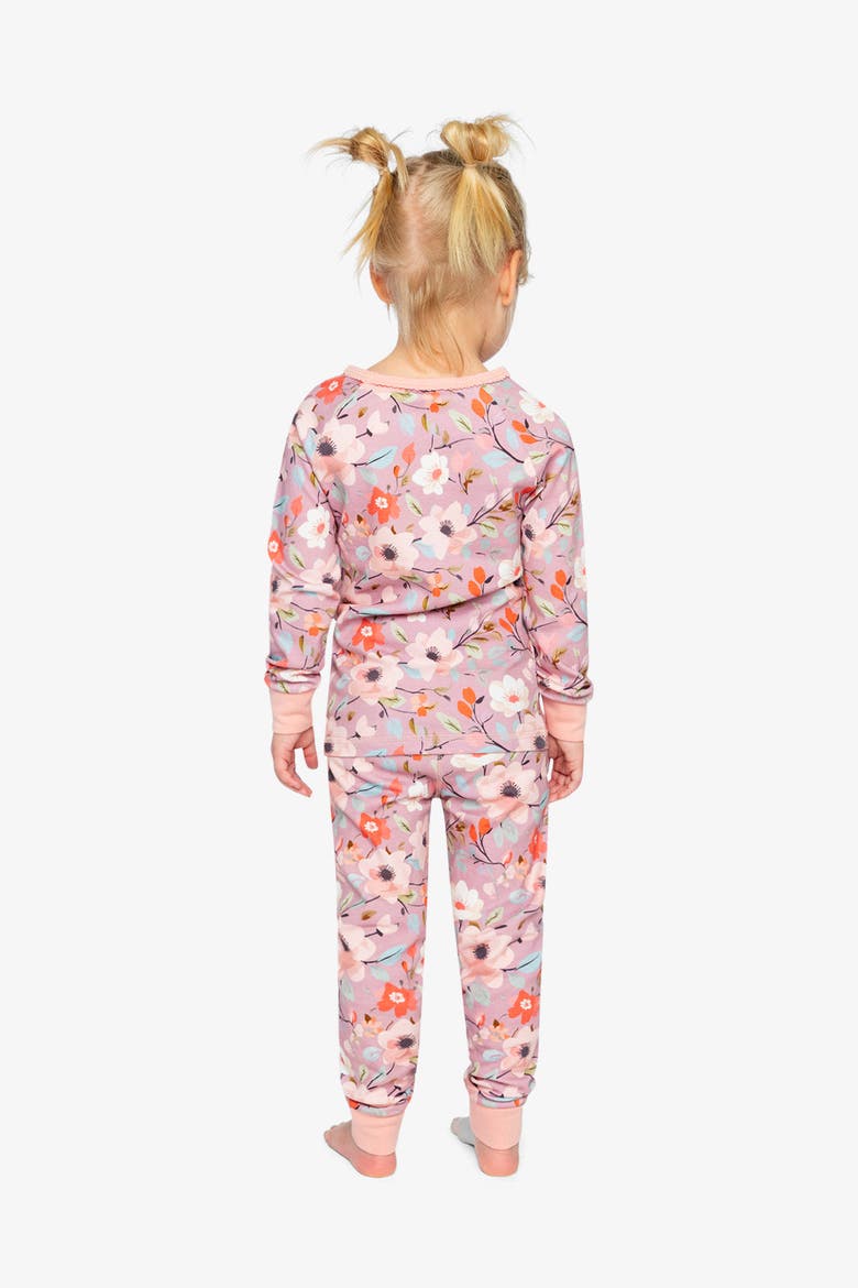 Floral Organic Cotton Top Pants Two Piece Pajama Set, Alternate, color, Pink Printed Flowers
