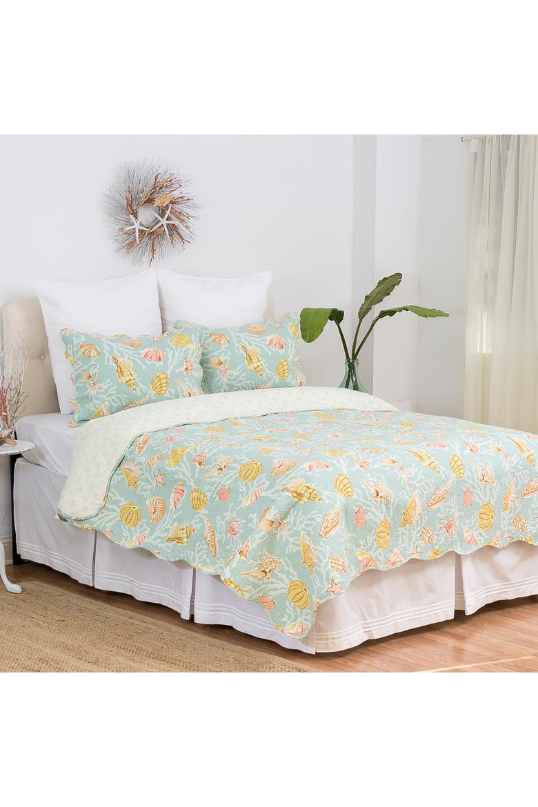 St. Martin Blue Cotton Cotton Quilt Set - Reversible and Machine Washable, Main, color, Blue