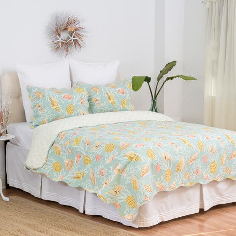 St. Martin Blue Cotton Cotton Quilt Set - Reversible and Machine Washable