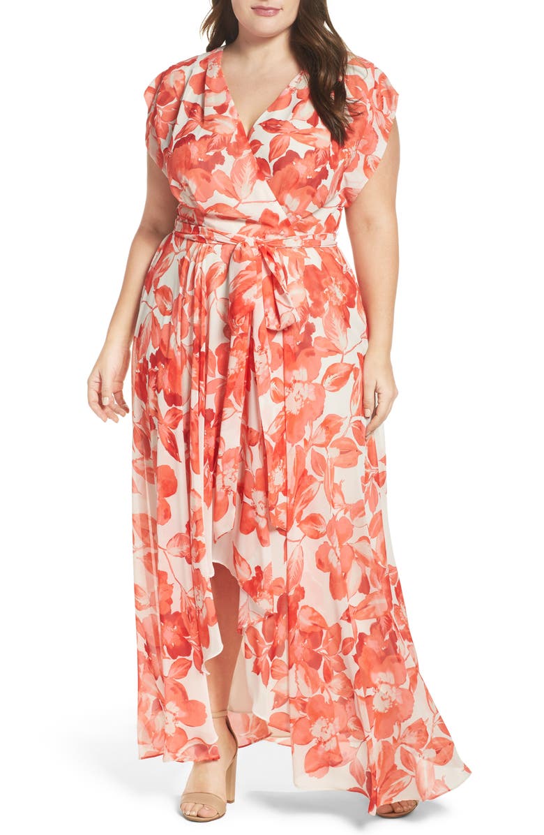Eliza J Floral Chiffon High/Low Maxi Dress, Main, color,